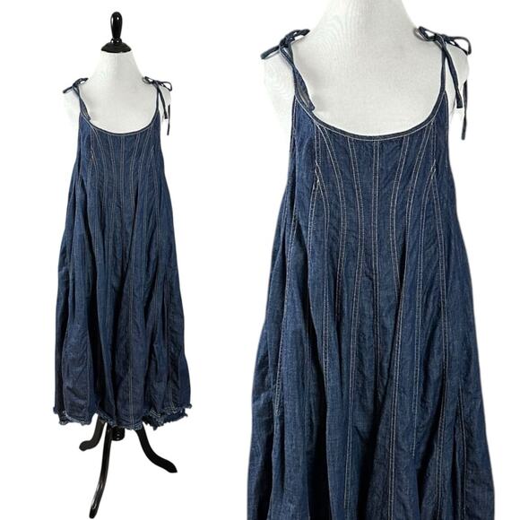 Free People Denim Dreams Midi Dress in 70s Blue Size XS Jean Jumper Retro - Picture 7 of 15